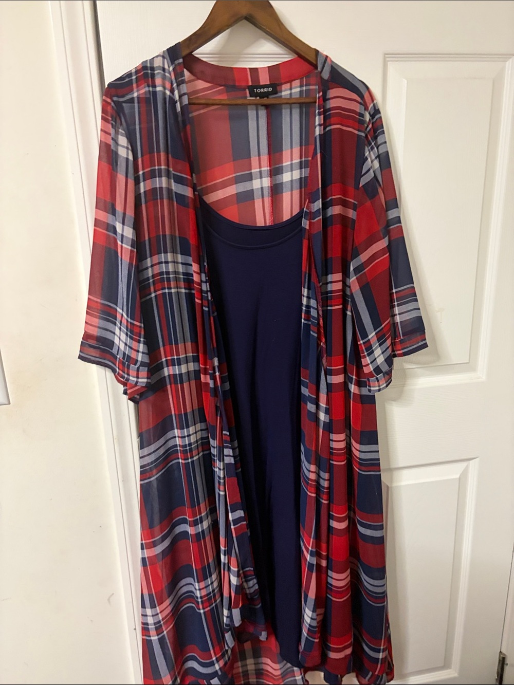 torrid Red and Navy Plaid Overlay Dress with Navy Slip